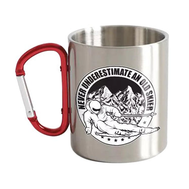 Never Underestimate An Old Skier Stainless Steel Double Wall Carabiner Mug 12oz